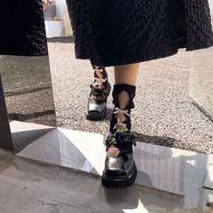 Ins Little Red Book Japanese cute satin lace hole butterfly bow tulle fluffy socks Lolita dark color calf socks for women