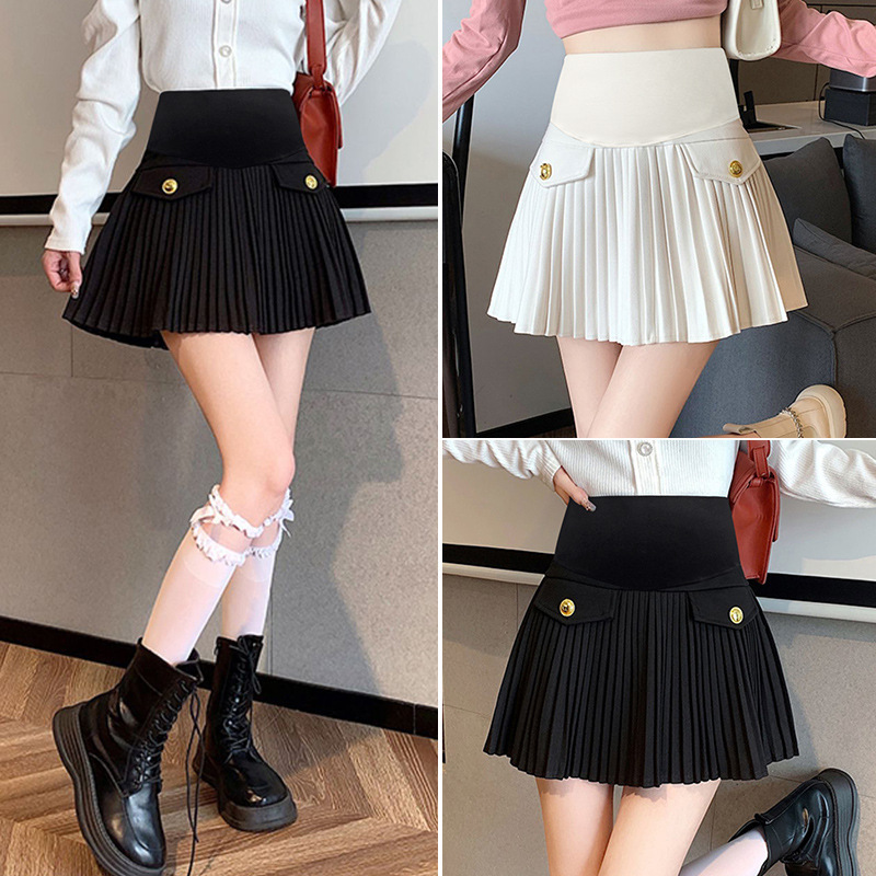 Tmall Quality Maternity Skirt Autum New Thick Suit Pure Color Fashion Pleated Simple Trendy Mother Belly Support Skirt
