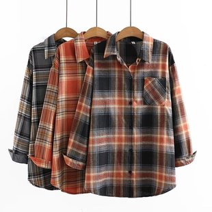 Plus Size Shirt Long-Sleeved Women's 2024 Autumn Brushed Plaid Shirt Korean Style Loose Casual Shirt Fat mm Cardigan 8114