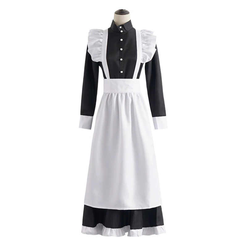 Классический черно-белый костюм горничной в британском стиле Pearl Line Long Cafe Maid Cosplay Costume