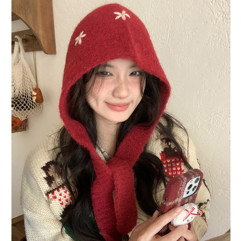 新款花朵巴拉克拉法帽子女秋冬季韩版保暖护耳包头毛线帽厂家批发|undefined