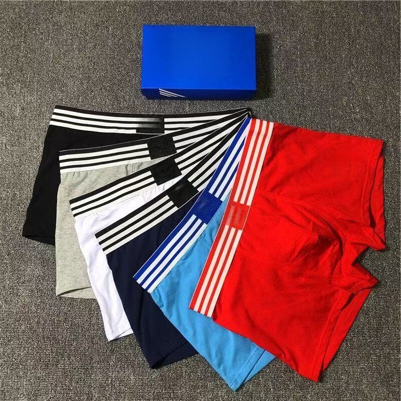 Three-Stripe Ad Trendy Brand Export Men's Pure Cotton Mid-Waist Solid Color Boxer Briefs, One-Piece Dropshipping