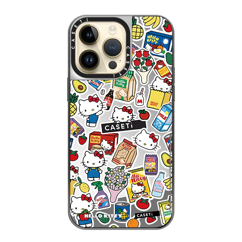 C家オリジナルKT猫コレクション電気メッキシルバーフレーム、Apple iPhone17ProMax、15、鏡面13対応スマホケース|undefined