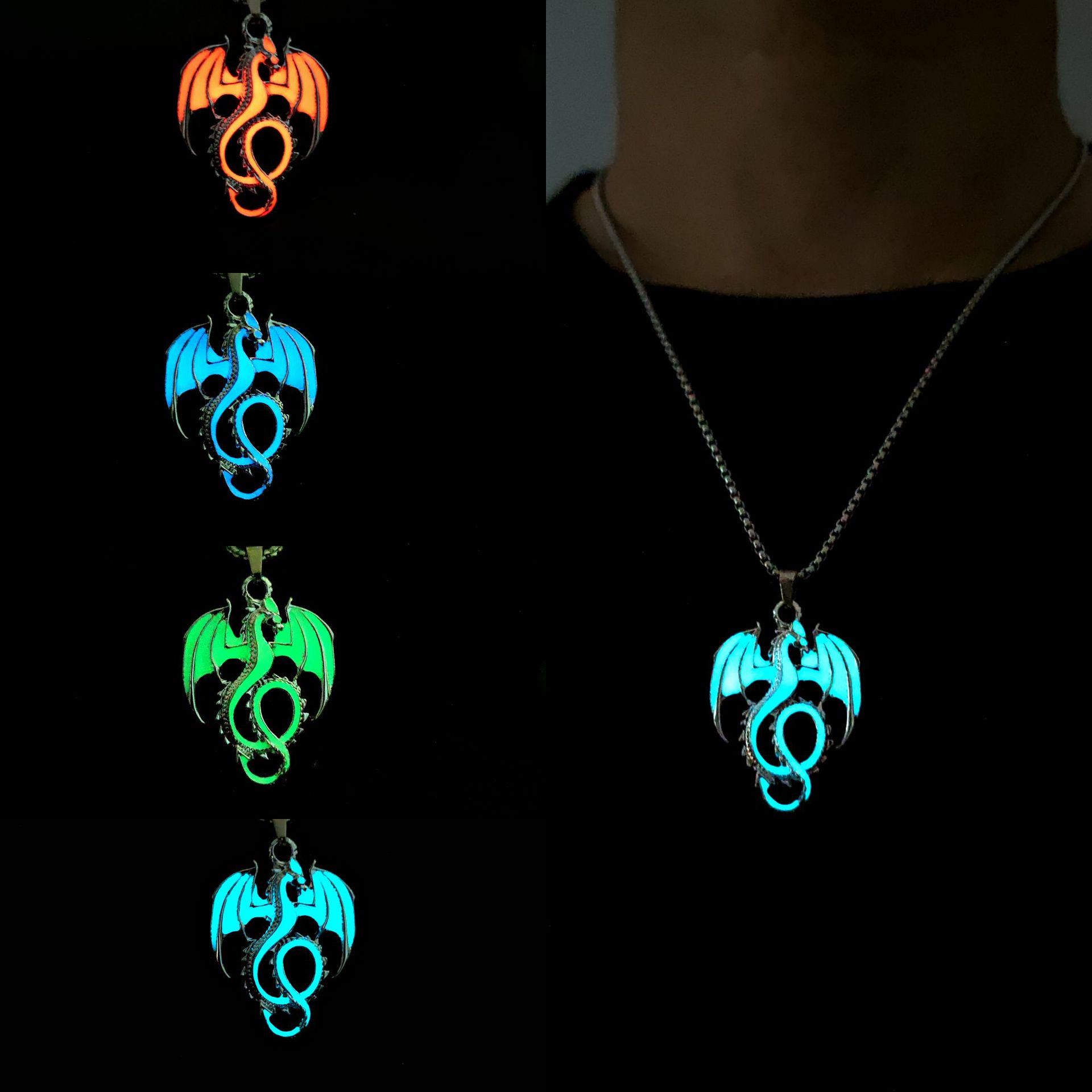 Halloween Accessories Luminous Fengshen Pterosaur Pendant Punk Exaggerated Funny Trend Hip Hop Handsome Men's Necklace