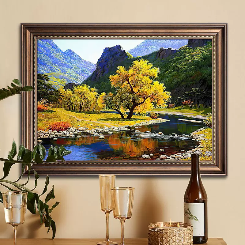 厂家定制美式风景油画流水生财装饰画世界名画玄关走廊挂画供应