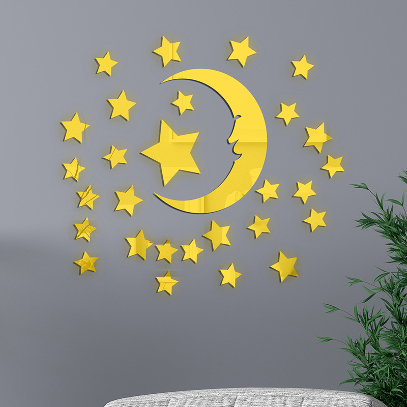 3d Mirror Wall Stickers Star And Moon Acrylic Background Decor_voghion.com