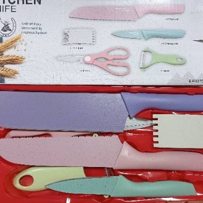 Conjunto de cuchillos de cocina domésticos transfronterizos, cuchillos de cocina coloridos de trigo, 5 piezas, cuchillos de acero inoxidable, red roja