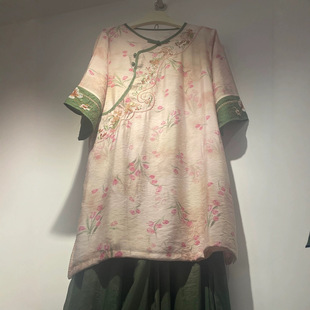 Summer New Imitation Ramie Lightweight Women's Embroidered Top with Diagonal Placket, Chinese Style, Artistic Women's Mid-Length T-Shirt