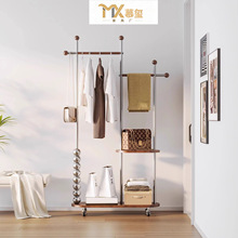 实木衣架中古落地移动衣帽架家用卧室不锈钢置物挂衣架放衣服神器