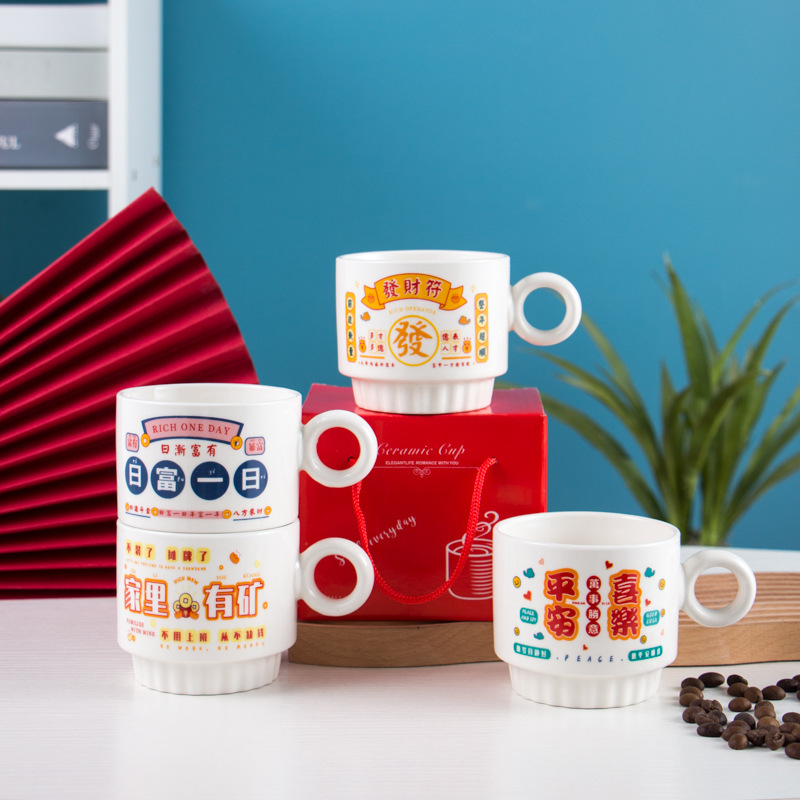 Creative ceramic cup ins single Cup opening small gift activity gift cartoon Cup couple mug printed LOGO