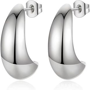Cross-border stainless steel cross-border 14K gold plated women's gold hoop earrings lightweight hollow open hoop water drop