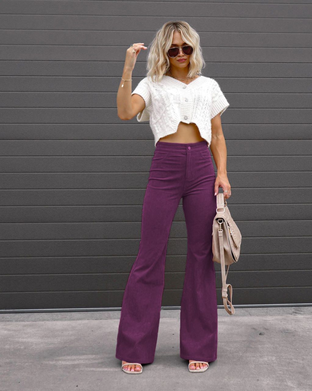 casual high waist slim solid color corduroy pants NSSYV139616