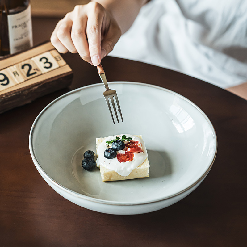 Retro estilo simple trazado cuenco de cerámica de color sólido cuenco de platos de ensalada