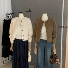 WGWE7910广州十三行女装2025秋装新款小个子圆领单排扣毛短款外套
