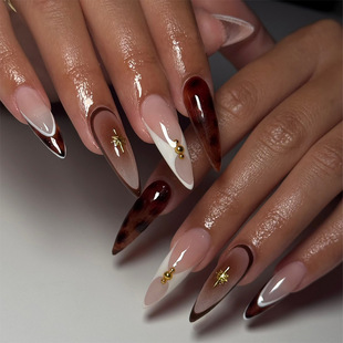 European and American Popular Long Pointed Leopard Print Wearable Nails 24 Pieces Finished Removable Fake Nails Cross-Border Wholesale Nails