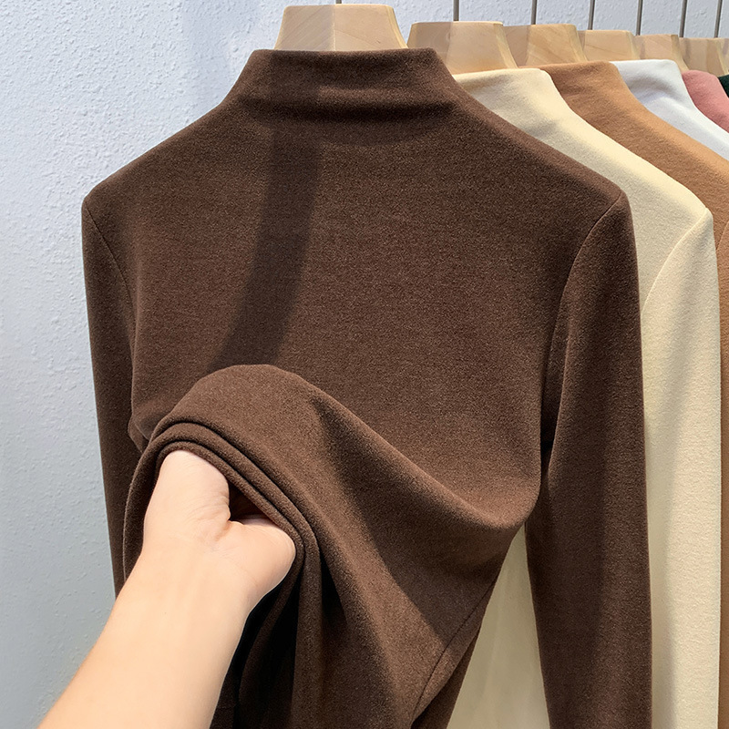 Half-High Collar Thermal Base Layer Shirt for Women, 2025 New Women's Double-Sided Brushed T-Shirt, Warm Inner Wear, Waist-Cinching Top