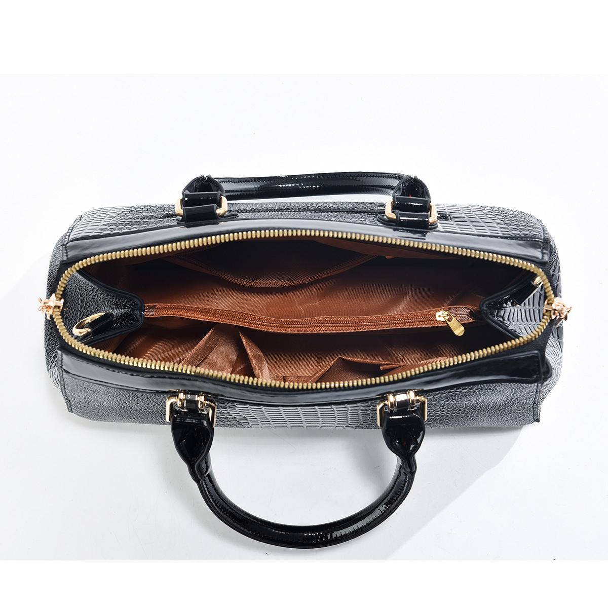 Women's Large Pu Leather Solid Color Crocodile Streetwear Sewing Thread Square Zipper Bag Sets display picture 8