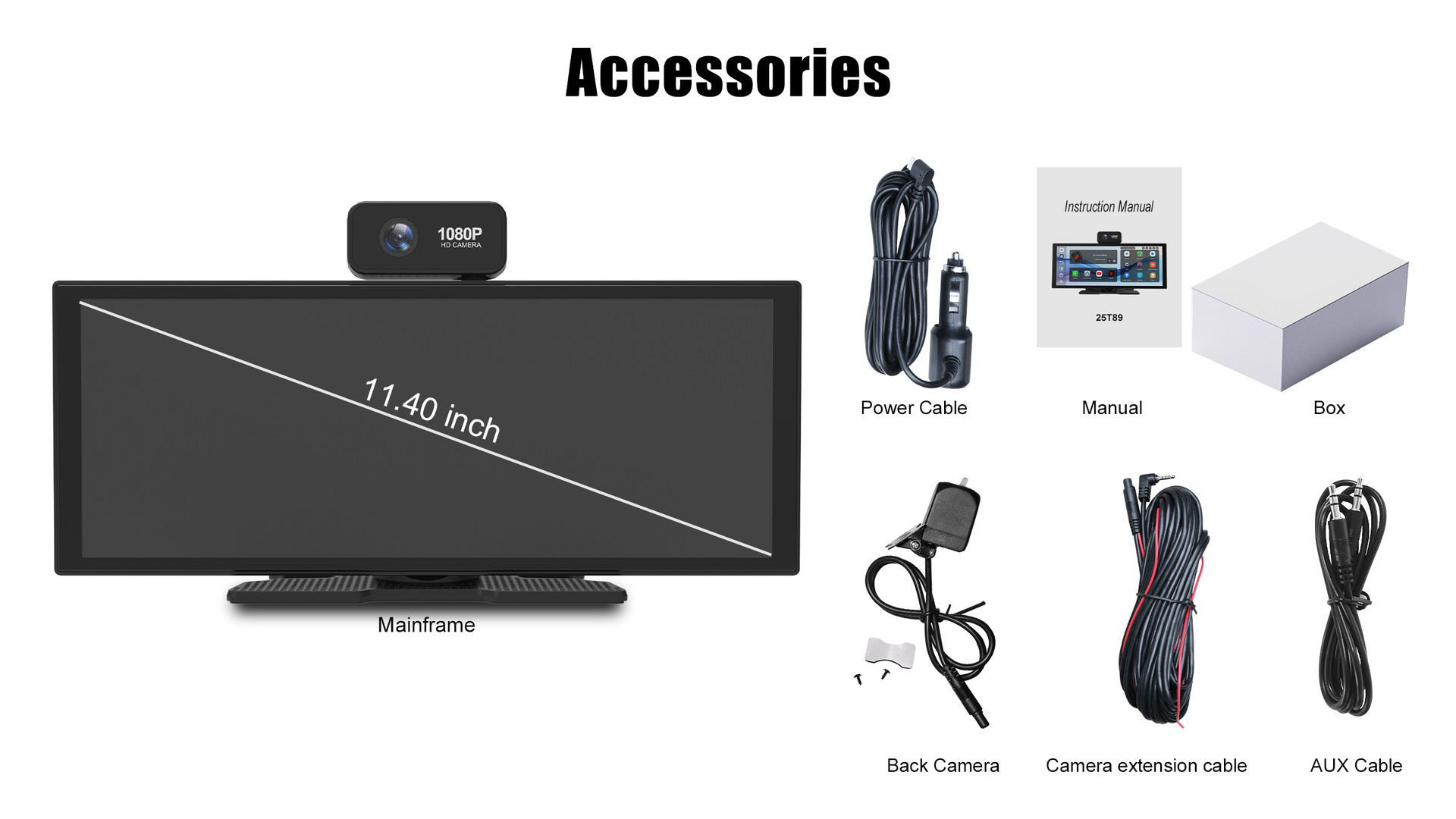 11.4inch Dashcam with Front and Rear Dual Recording, Wireless Carplay, Smart Screen, In-Car Navigation, Large Car Screen