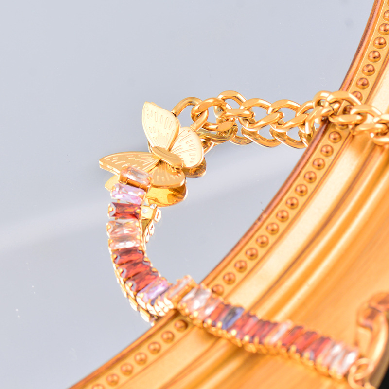 Sweet Butterfly Titanium Steel Inlay Zircon Bracelets 1 Piece