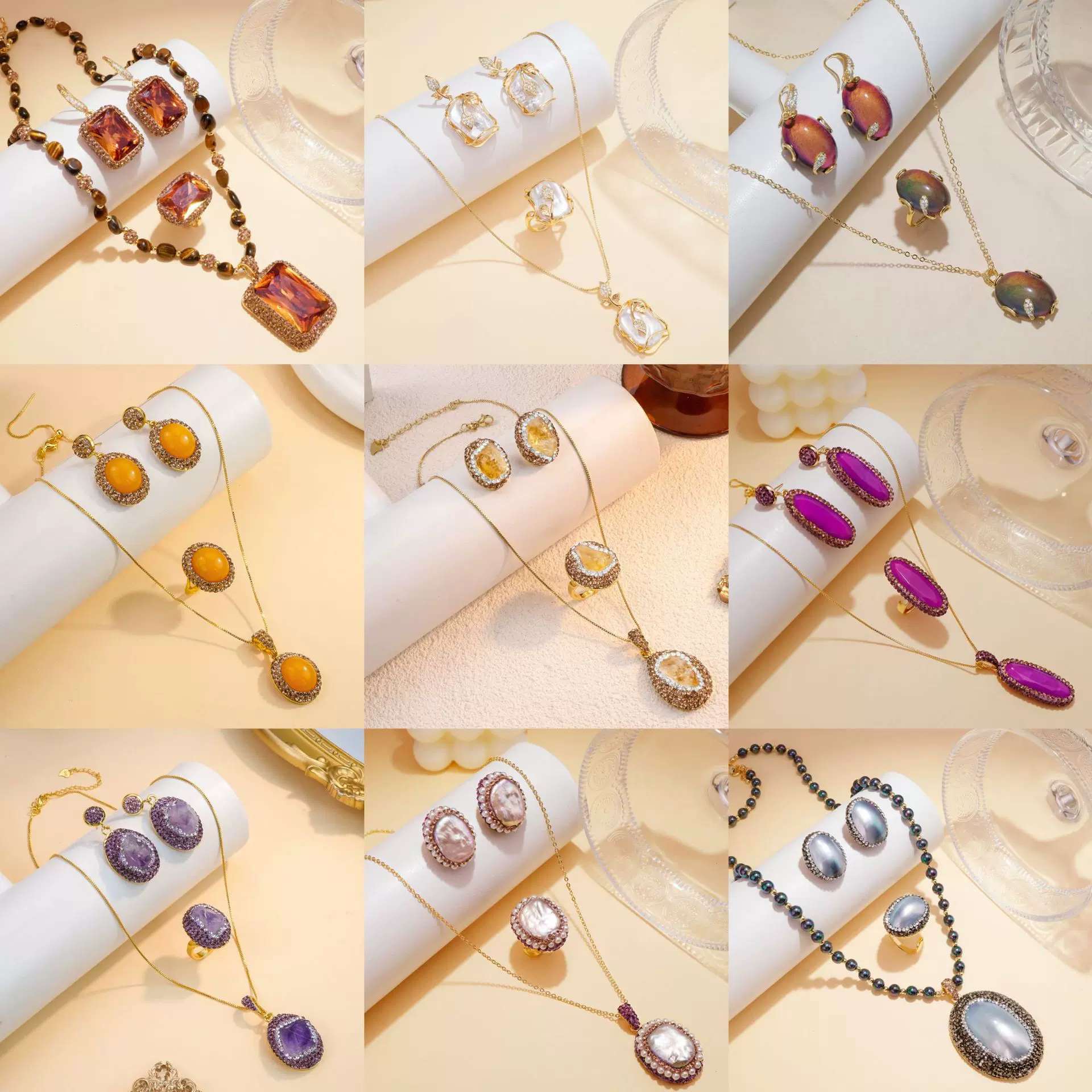 土耳其变色苏丹石首饰套装轻奢高级感925银针耳环戒指项链套装女