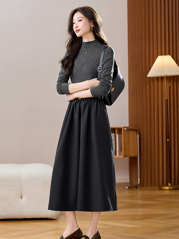 气质优雅长袖连衣裙子女秋装2025新款大方得体的气质长裙款WN1051|undefined