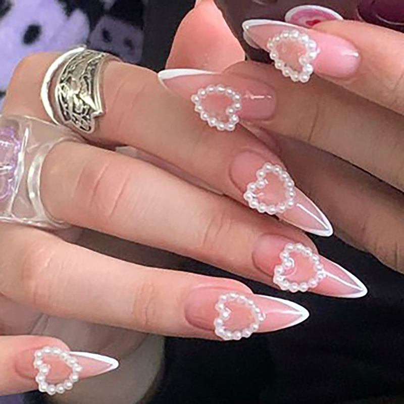 Foreign Trade Explosions Almond Armor Wearing Nail Pieces French Love Pearl False Nail Removable Nail Patch Wearing Nail