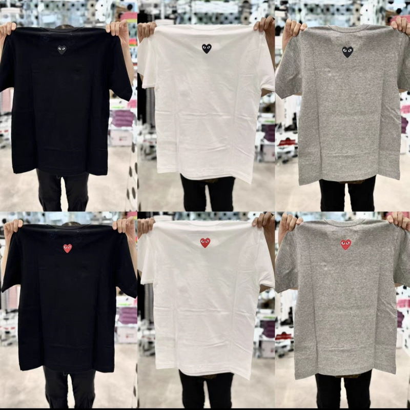 Cdg Kuanjiumei Play Bowling 2024 Autumn Solid Color Back Embroidered Small Heart Short Sleeve Couple T-Shirt with Painted Style