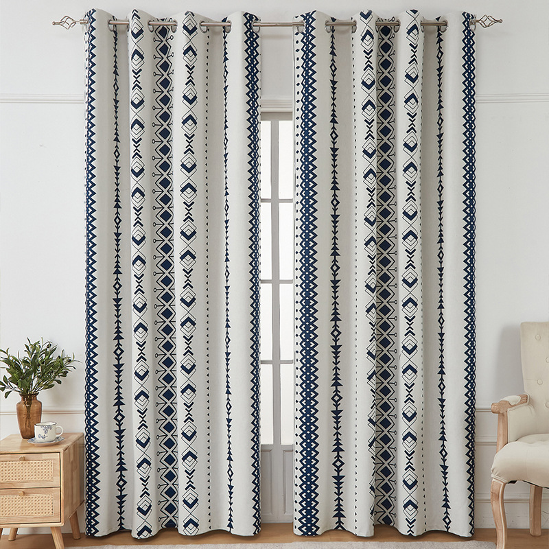 Tende oscuranti complete in cotone e lino retrò blu floreale_voghion.com