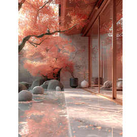 新款中式古风背景布古装汉服直播间装饰背景布3D立体直播粉色