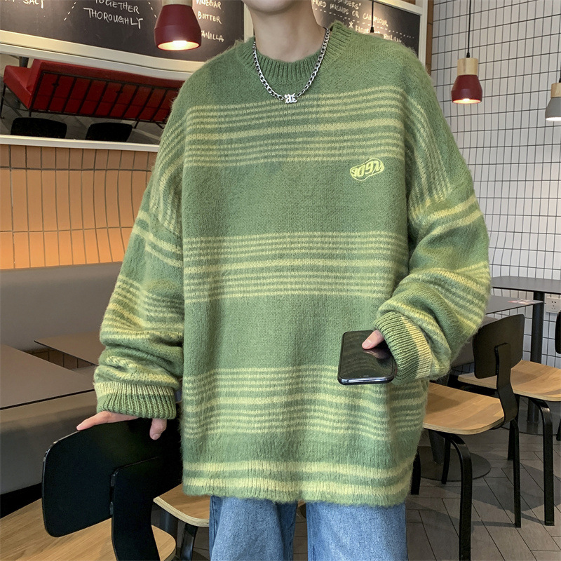 Striped Minimalist Design Long-Sleeved Knitted Couple Sweater Image 8
