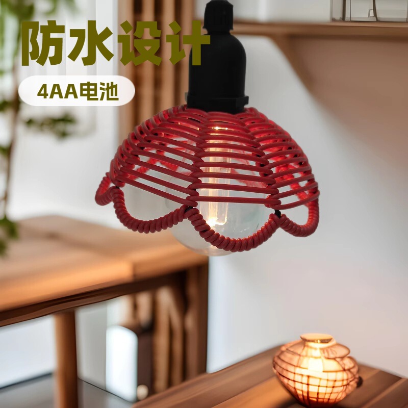 Rattan Lighting Cross-Border Waterproof Battery Box Indoor and Outdoor Decorative Lightshade Hot Selling Portable Camping Lamp