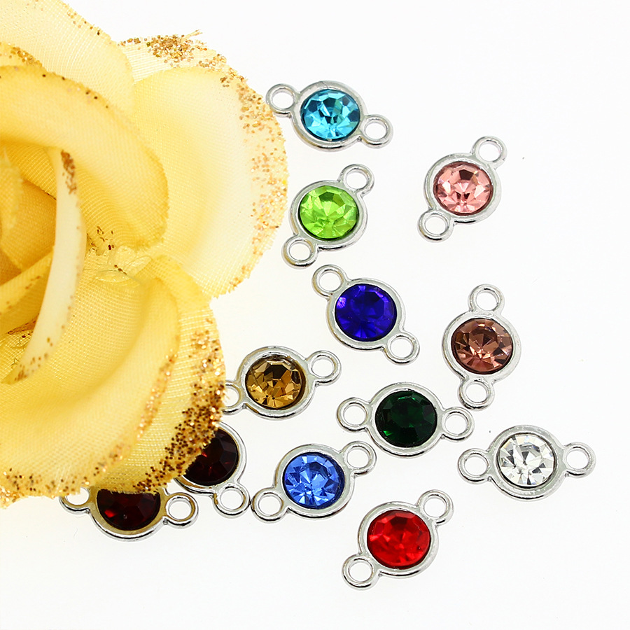 12色合金生辰石 水晶镶钻双吊耳配饰 制作耳环 手链饰品配件