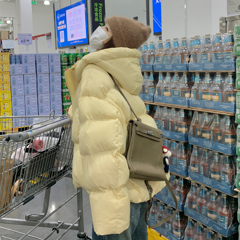 实拍短款羽绒服冬季女2024新款韩系宽松外套小个子90白鸭绒面包服