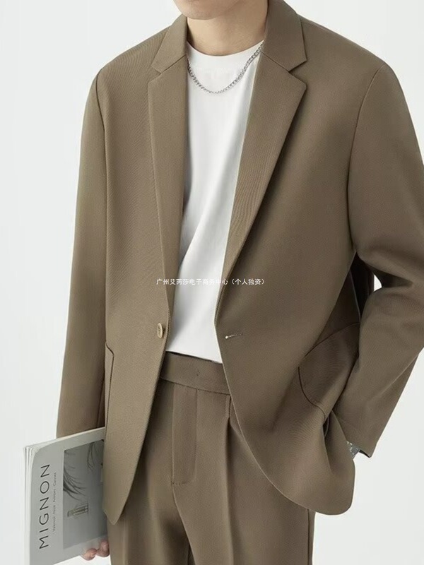 Suit Suit Men's High-End Brown Retro Casual Loose Draped Jacket Korean Style Light Mature Style Small Suit