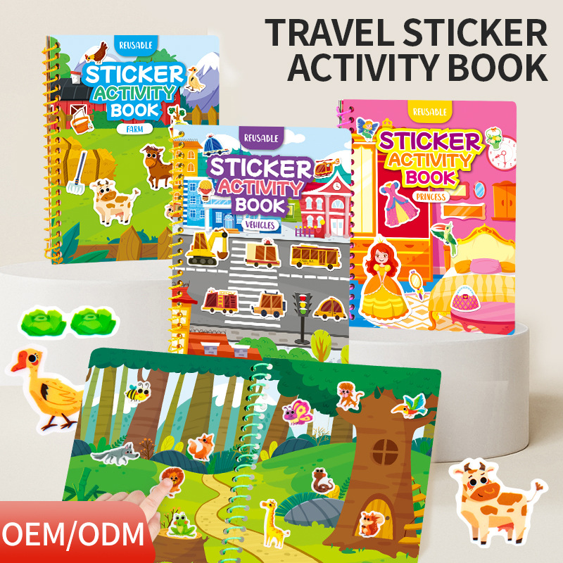 Cross-Border In-Stock Jelly Sticker Book Quiet Book Children's Stickers Multi-Scene DIY Educational Early Learning Focus Toys