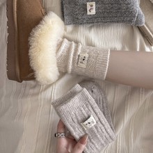 袜子女秋冬款加厚保暖羊毛中筒袜日系复古可爱腊肠狗布标堆堆长袜