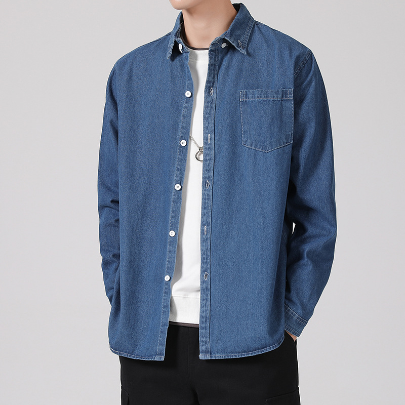 Japonski svež kardigan, mladostna in priljubljena jeans srajca, moška nova dolga rokava ohlapnega kroja japonska retro delovna srajčna jakna_voghion.com