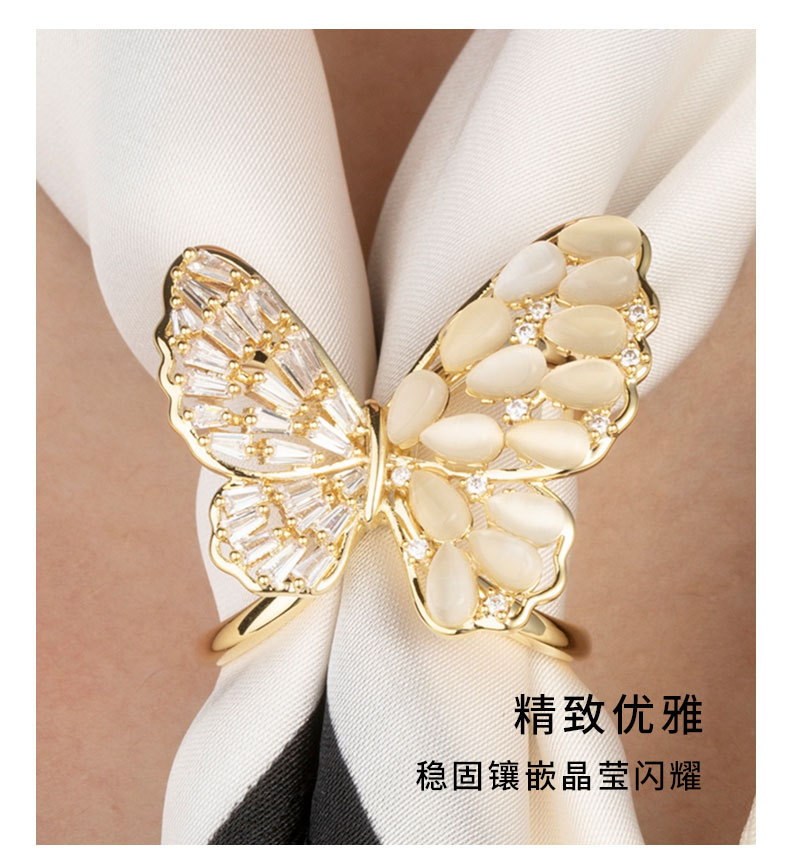 时尚百搭猫眼石立体蝴蝶丝巾扣轻奢高级感昆虫方巾扣