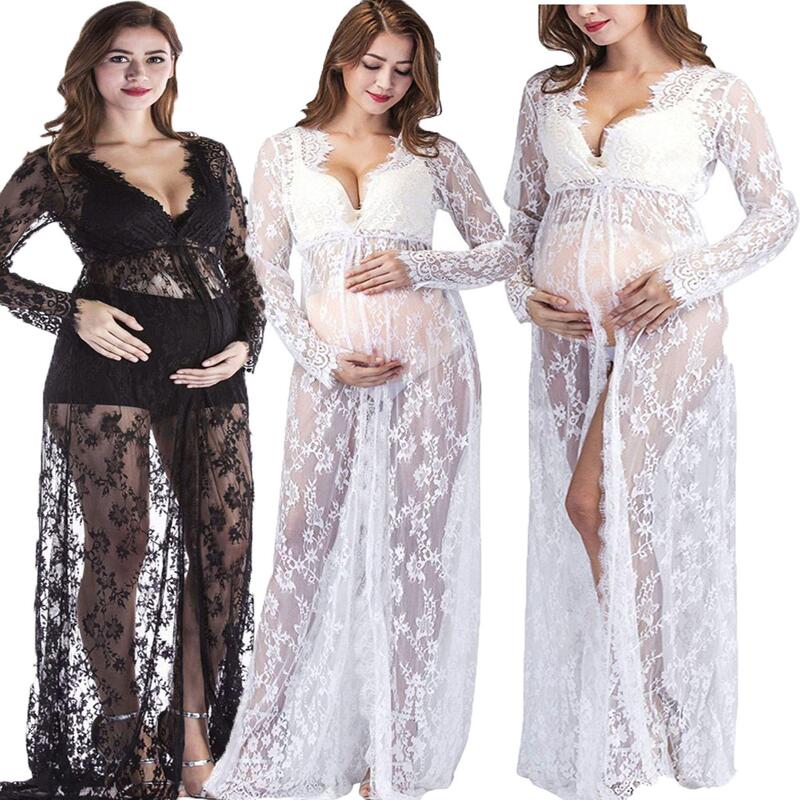 AliExpress Ebay Pregnant Women Photograph Lace Long Dress Foreign Trade Pregnant Women's Front Lace Floor Dress 88