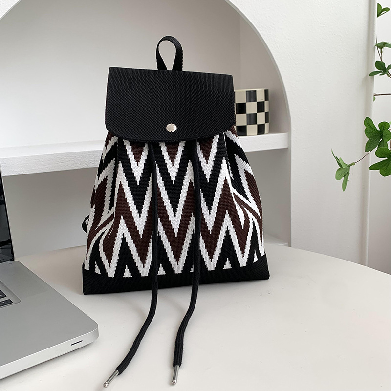 Mochila de alta calidad para damas nueva personalidad de dibujos animados versátil de gran capacidad de viaje bolsa de tejido portátil mochila de punto