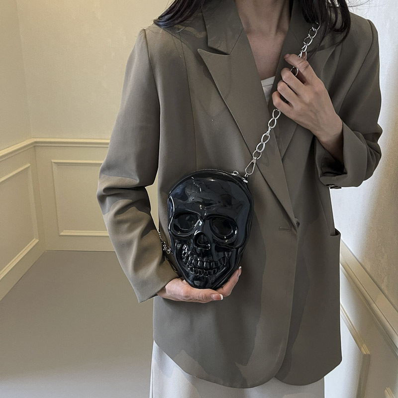 Nuova borsa da donna divertente 3D Halloween borsa personalizzata con teschio alla moda PU catena borsa a tracolla diagonale a spalla singola_voghion.com