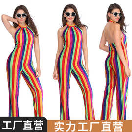 新款彩色摇滚杀手嘻哈歌手条纹服夜店蹦迪演出装万圣节节日服装