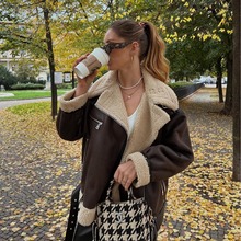 欧美风女装 法式皮毛一体多拉链百搭长款长袖夹克外套