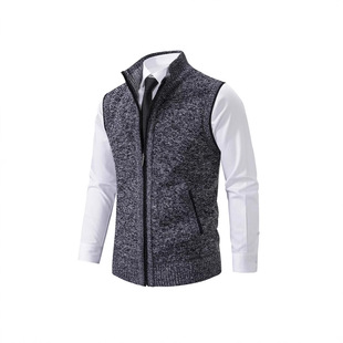Cross-border Foreign Trade Amazon Men's Vertical Collar Sweater Vest Fashion Sleeveless Sweater fleece-lined Sweater Men