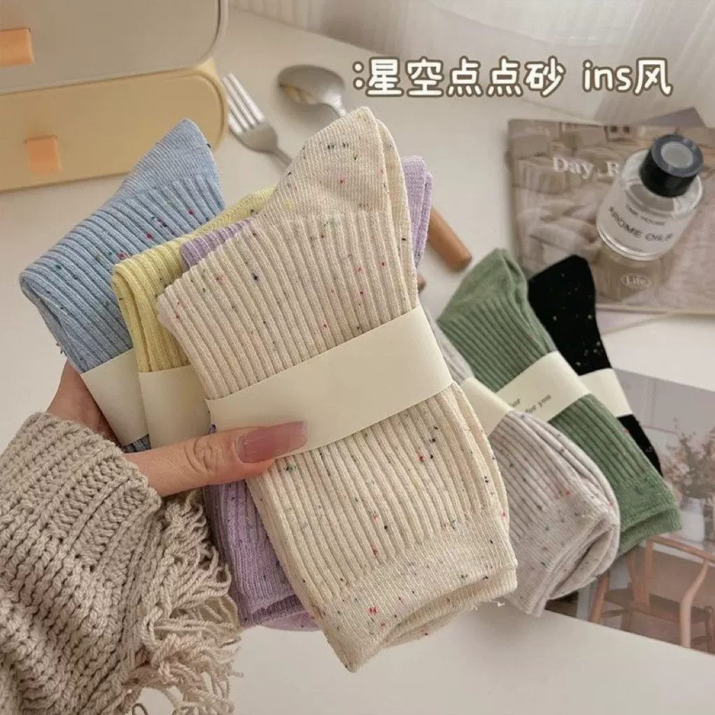 可爱风点子纱堆堆长袜子女ins潮棉袜春秋日系个性学生外穿中筒袜