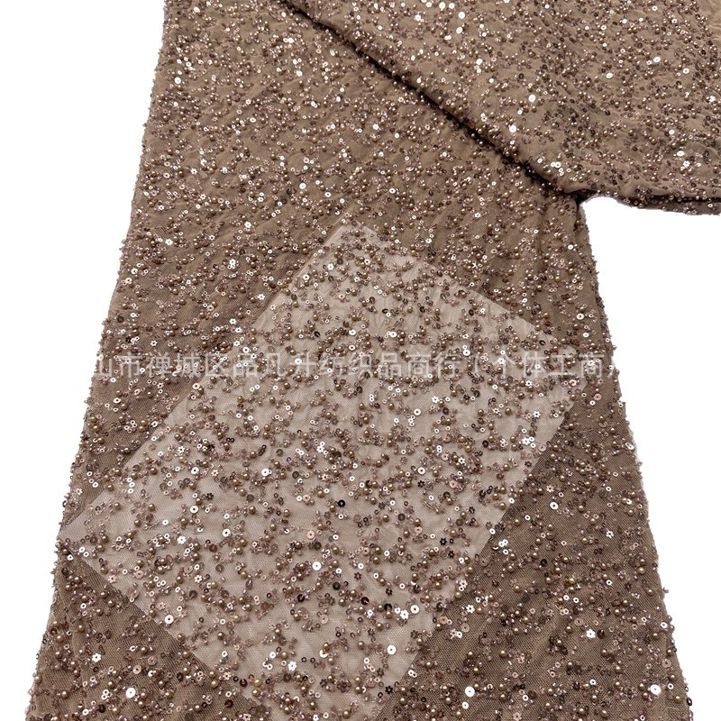 Moda ligera de lujo vestido de cena tela de moda de encaje elástico tela de cuentas mixtas comercio exterior transfronterizo