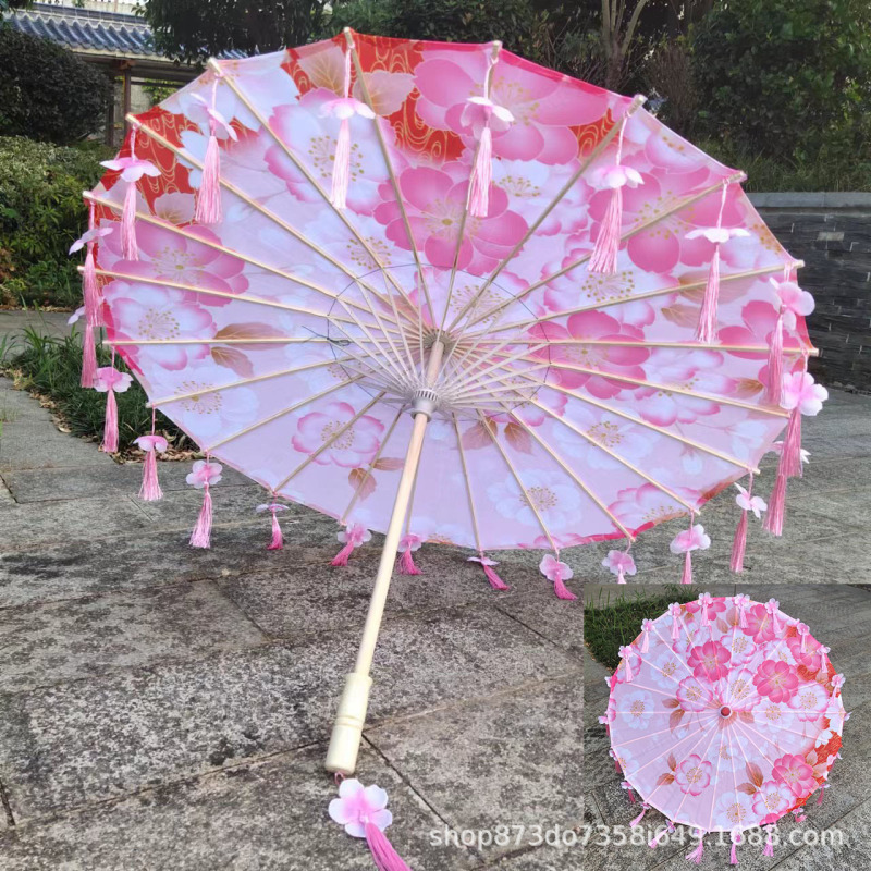 古風漢服流蘇傘花びら傘演出ダンス絹布傘吊り下げ装飾傘工芸傘古典油紙傘|undefined