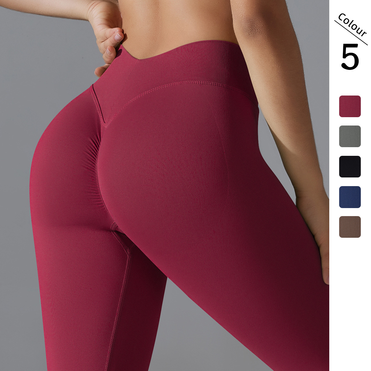 Transfronterizos europeos y estadounidenses sin costuras de punto sólido V cintura apertada alta elástica ropa de elevación deportiva running fitness calcetín de calcetín