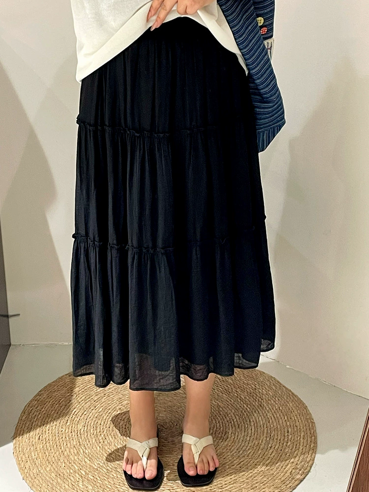 Плиссированная юбка plus size, высокая талия, A‑силуэт миди, оверсайз, эластичный пояс
