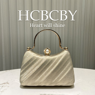 Golden Glitter Rhinestone Decoration Handbag Dress Bag Women's Fashionable Elegant Clutch Evening Bag